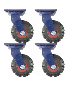 4pcs 8inch super heavy duty caster wheel industrial castor solid ribbed tread tyre swivel without brake/lock for flat or rough terrain