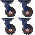 4pcs 6inch super heavy duty caster wheel industrial castor solid ribbed tread tyre swivel without brake/lock for flat or rough terrain