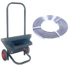 1 roll/250m heavy duty metal strap with a trolley or strap dispenser for cargo strapping logistics warehouse packaging pallet timber logs bricks size 19mm x0.5mm max tension 500kg no clips