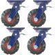 4pcs 8inch super heavy duty caster wheel industrial castor solid ribbed tread tyre swivel with brake/lock for flat or rough terrain