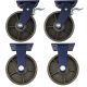 4pcs set 8 inch super heavy duty caster wheel industrial castor all metal heat resistant 2 swivel&lock + 2 fixed for flat ground and high temperature use 1500kg ea capacity 255mm high