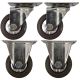4pcs set 3inch small stainless steel caster hard nylon wheel light duty 2 swivel without lock + 2 fixed industrial castor 120kg ea height 100mm for trolley furniture equipment